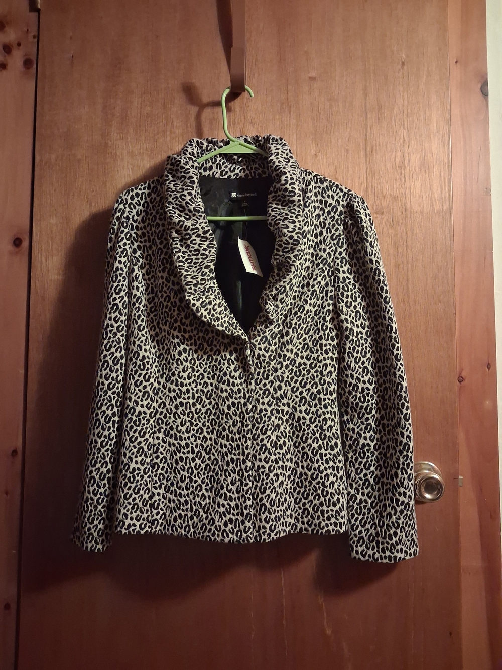Valerie Bertinelli Leopard Print Shawl Collar Jacket - Black & Cream